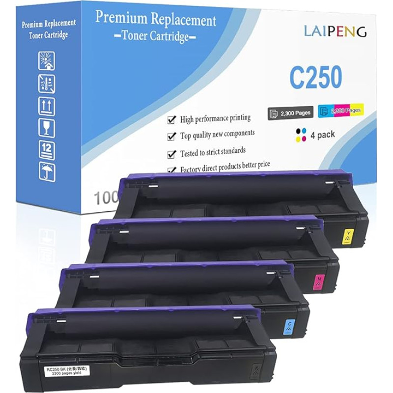 LAIPENG 4 Colours Compatible Toner Cartridges SP C250 C261 High Capacity 2300 Pages with Black Cyan Magenta Yellow for Aficio SP C250DN C250SF C261SFN C261SFNw C261DNw Laser Printer