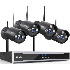 3MP WLAN Outdoor Surveillance Camera Set with Audio Recording, REIGY 4X 1296P Wireless IP Camera + 16CH WiFi NVR, CCTV System, Video Surveillance with IR Night Vision, Waterproof, Without Hard Drive