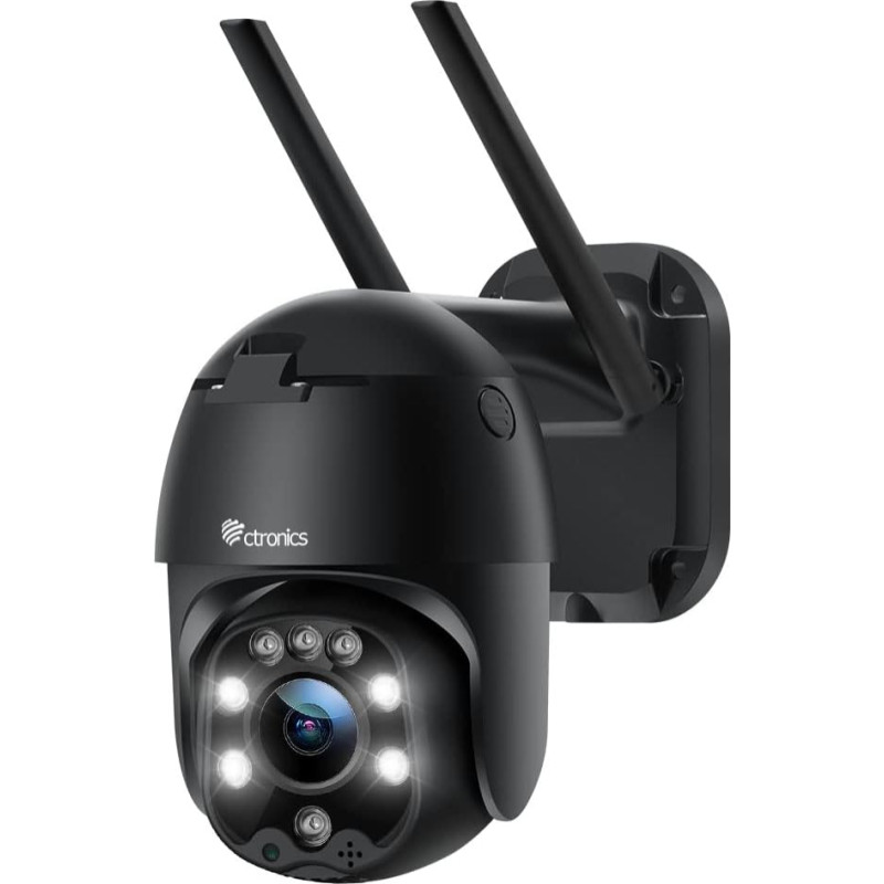 Ctronics PTZ Dome WiFi IP Outdoor Wireless Surveillance Camera with Human Motion Sensor, 1080P IP Camera, Automatic Tracking, 30 m Night Vision in Colour, 2-Way Audio, SD Card Slot, Black