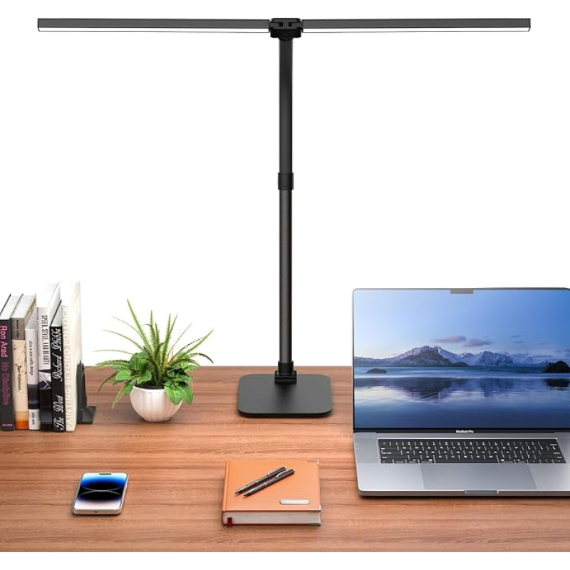 Kaulsoue Doppelkopf Desk Lamp LED Dimmitav laualamp sokliga 24 W 80 cm päevavalguslamp silmahooldus 5 värvitemperatuuri 5 heledust tööle, koju, kontorisse, ühiselamusse, õppetööle, lugemisele