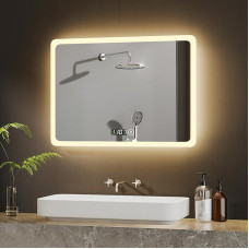 BD-Baode LED seinapeegel 60 x 80 cm Vannitoa peegel koos valgustusega 3 tüüpi valgusega 3000-6500K Ristkülikukujuline vannitoa peegel koos kella ja puudutuslülitiga