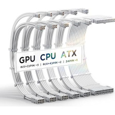 AsiaHorse 16AWG Sleeved Cable Kit for PC/GPU/CPU, PSU Cable Extension, PC Power Supply Extensions Cable with Cable Combs, 24 PIN/(6+2) PIN/(4+4) PIN Cable Management, 30 cm, Full White