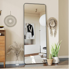Koonmi Standing Mirror with Rounded Corners, 53 x 163 cm, Round Corners, Full Body Mirror with Stand, Large Floor Standing Mirror, Full Body Mirror, Wall Hanger for Bedroom, Living Room, Black