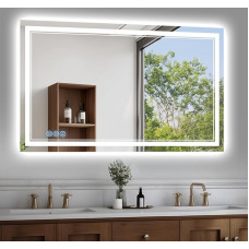 baklon Bathroom Mirror with Lighting, 100 x 60 cm, Bathroom Mirror Wall Mirror and Touch Switch, IP65 LED Mirror Bathroom with Memory Function, 3 Colour Temperatures, Horizontal/Vertical, HD Tempered