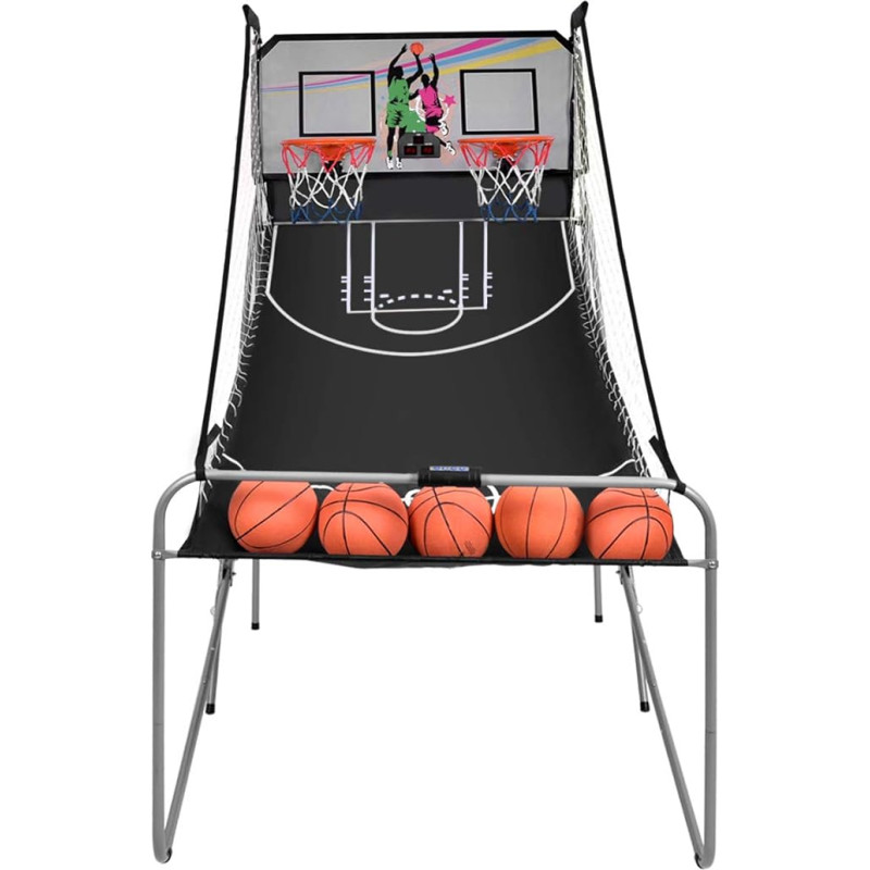 GOPLUS Basketball Shooting Machine, Basketball Stand with 4 Basketballs and Pump, Foldable Basketball Hoop with Score Counter, 8 Game Settings for 1-4 Players (Black)