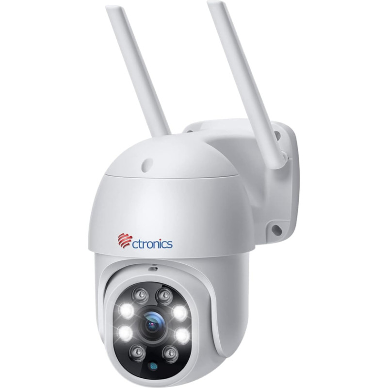 Ctronics PTZ Outdoor Surveillance Camera, 1080P Wireless IP WiFi Digital Zoom Outdoor Dome Camera with Automatic Tracking, 30 m Night Vision in Colour, 2-Way Audio, IP66 Waterproof, 64GB SD Cards