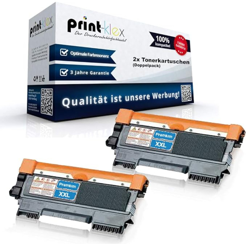 Print-Klex toonerikassetid ühilduvad Brother DCP 7055 DCP 7055 W DCP 7057 DCP 7057 E TN2010 TN-2010 TN 2010 Must topeltpakend Easy Line seeria 2 tk.