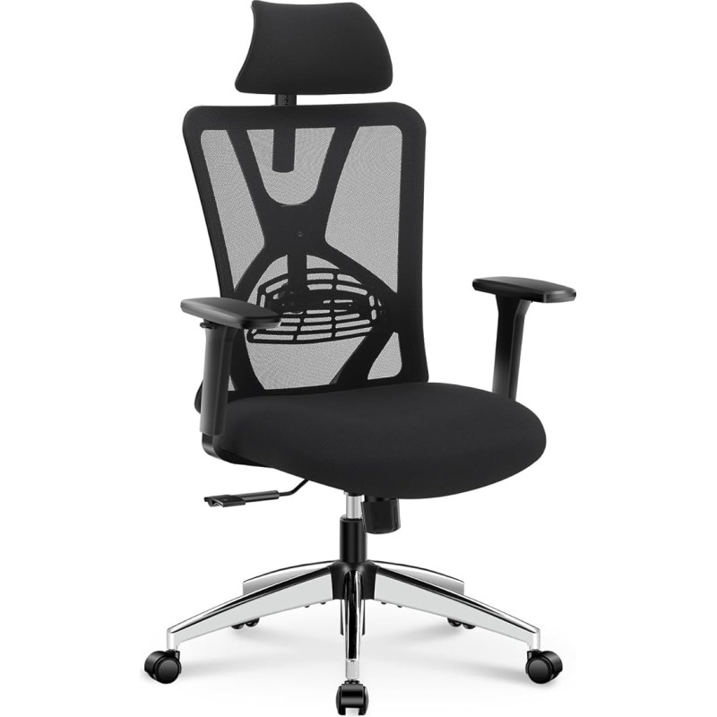 Ticova kontoritool, ergonoomiline töölaua tool, kõrge seljaga ergonoomiline tool reguleeritava nimmetoe, peatoe ja 3D käetoega