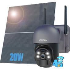 Xega 4G LTE valvekaamera koos SIM-kaardiga väljas, 20 W päikesepaneel, 20 000 mAh aku, 2K 3MP PTZ päikesepaneeliga traadita valvekaamera ilma WiFi, 355°/95° pööramine, värviline öönägemine, PIR