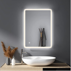 HY-RWML Vannitoa peegel, 40 x 60 cm valgustus, LED peegel, seinapeegel, 3 valgusvärvi, vannitoa peegel uduvastase puutetundliku lülitiga, ristkülikukujuline, jaheda valge 6500 K, IP67 energiasäästlik A++, vannituba, elutuba