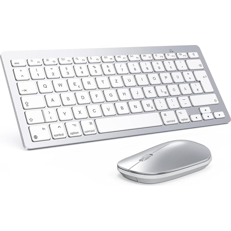 OMOTON Bluetooth Keyboard Mouse Set for Mac, Compact Wireless Keyboard and Mouse Combination Compatible with MacBook Pro/Air, iMac, iMac Pro, Mac Mini, Mac Pro, QWERTZ DE Layout, Silver