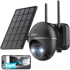 ieGeek 5MP Outdoor Surveillance Camera, Battery, PTZ Surveillance Camera, Outdoor WLAN with Solar Panel, PIR Motion Sensor, 30 m Coloured Night Vision, Two-Way Audio, 2.4 GHz WiFi, 4DBi WiFi Antenna,