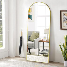 Koonmi Bogen Full Length Mirror, 52 x 161 cm, Curved Standing Mirror, Large Full Length, Wall Mounted, Leaning, Floor Mirror, Full Body as Dressing Vanity Mirror for Living Room, Gold