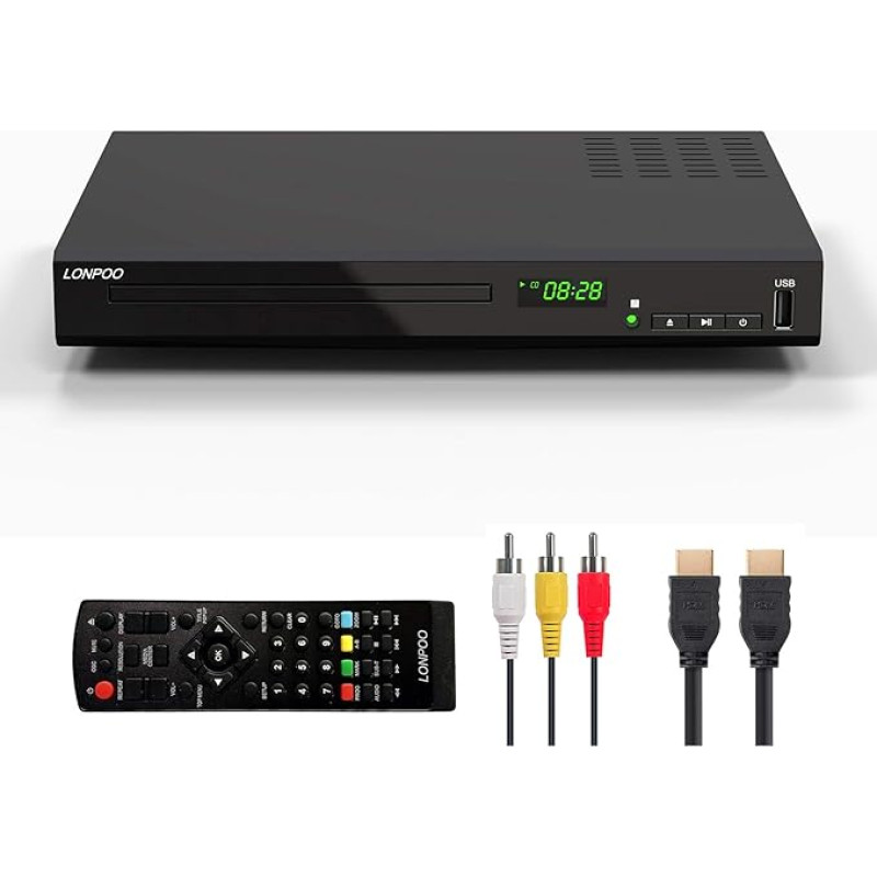 HD Blu-ray mängija, kompaktne Bluray mängija HDMI 1080P DVD mängija HDMI väljundiga / AV väljund / koaksiaalväljundiga, USB sisend, toetab kõiki DVD-sid ja piirkonda B / 2 Blue Ray Disc