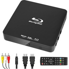 Full HD 1080P Blu Ray Disc Player Dolby Audio, kõik DVD-d ja piirkonna B 2 Blu-Ray filmide mängimine, toetus Max 128G USB mälupulgale + HDMI/AV väljund + sisseehitatud PAL/NTSC kaablitega