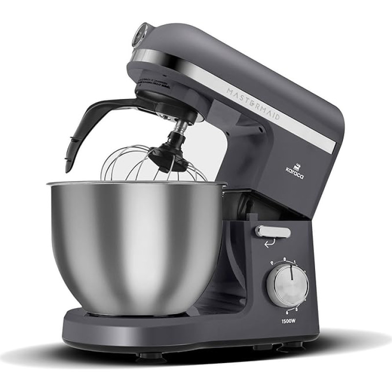 Karaca Mastermaid Chef Pro Double Armed Kitchen Chef 1500 W Space Grey, Shiny Cream, 1500 W, 5 L mikser, toidupressor, kiiruse seadistus, tainasekonks, vahustamine, sõtkumine ja segamine.
