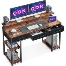 ODK arvutilaua 3 sahtliga, kodukontori töölaud koos monitori alusega, kontorilaud PC laud, kontorilaud kodukontorisse (pruun, 120 x 50 cm)