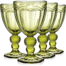 Elsjoy 4 veiniklaasi komplekt värviline 240 ml Vintage roheline klaasist pokaal reljeefsed joogiklaasid mahlaklaasid värviline pidu pulmadeks