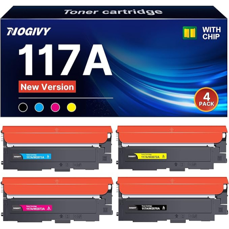 NOGIVY 117A tooner koos kiibiga ühildub HP 117A toonerikomplektiga HP värvilaseriga MFP 179fwg 178nw 178nwg 179fnw 150nw 150a 150w W2070A W2071A W2072A W2073A (must tsüaane kollane magenta, 4 tk).