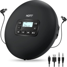 HOTT CD204 Kaasaskantav CD-mängija, Walkman Compact Player, kaasaskantav CD-mängija, MP3-mängija, MP3-mängija, koos kõrvaklappidega heliraamatute, muusika, tšekkide jaoks lastele ja täiskasvanutele (must)