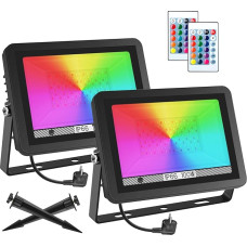 T-SUNUS RGB Outdoor Spotlight 100 W, RGB Spotlight Outdoor with Remote Control, IP65 Waterproof, 16 Colours and 4 Modes, LED Spotlight Floodlight for Party, Garden, Festival, Decoration, Christmas