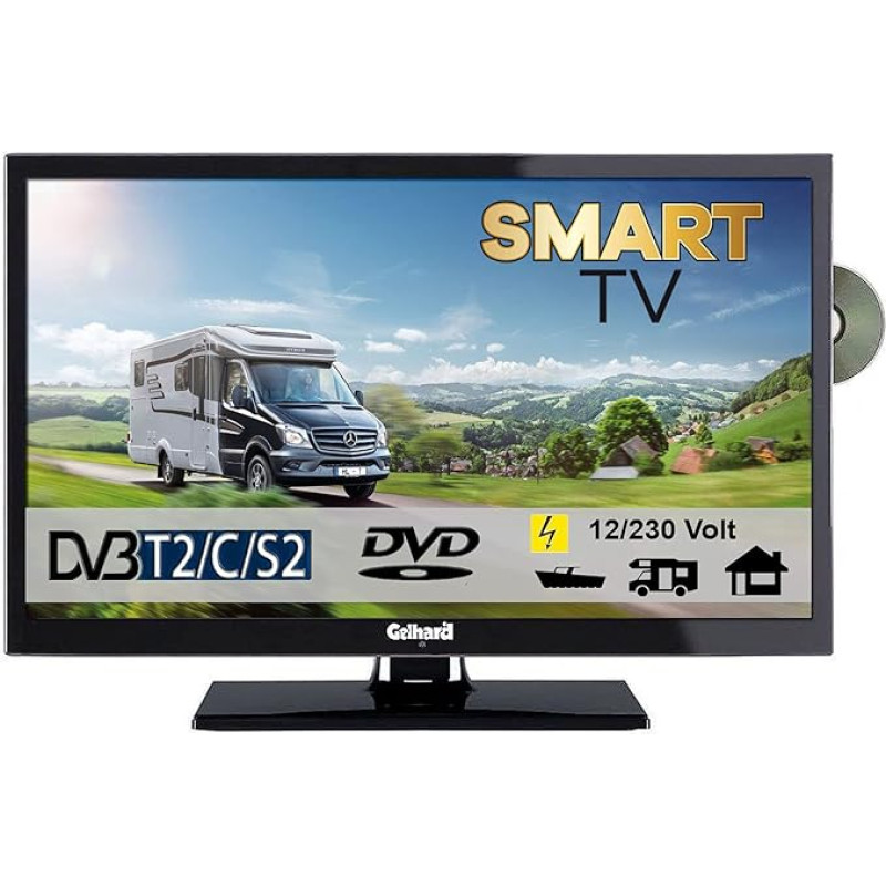 Gelhard GTV2422I Smart TV 24 Inch DVB/S/S2/T2/C, DVD, USB, 12 V 230 Volt WLAN