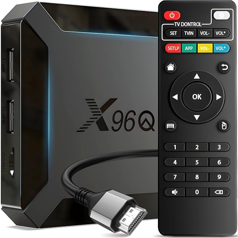 Retoo X96Q HD 4K Android 8.1 Smart TV Box with HDMI 2.0, WiFi, LAN, 16GB and Remote Control, Ultra HD Streaming Media Player 1080p Black