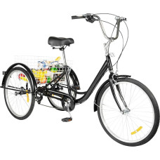 chennnls 26-tolline 8-käiguline kolmjalgne jalgratas täiskasvanutele, jalgratas suure korviga, reguleeritav iste Cruiser Trike Road Bike meestele, naistele, eakatele inimestele (must valge)