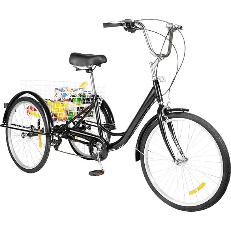 chennnls 26-tolline 8-käiguline kolmjalgne jalgratas täiskasvanutele, jalgratas suure korviga, reguleeritav iste Cruiser Trike Road Bike meestele, naistele, eakatele inimestele (must valge)