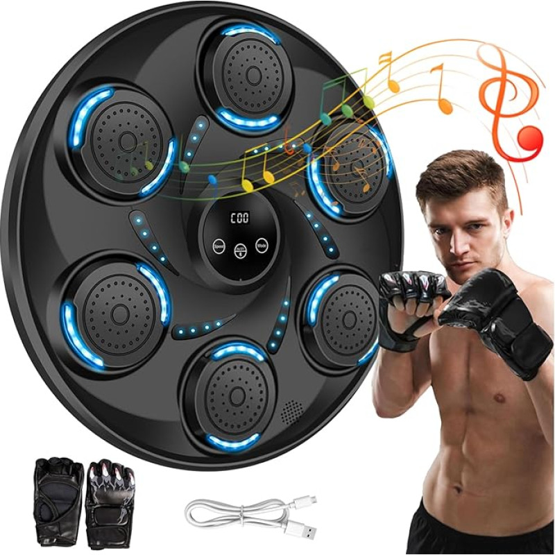 LIROPAU Music Boxing Machine, Music Boxing Machine, LED Music Boxing Machine, 54 cm, 9 kiiruse režiimi, Bluetooth Wall Boxing Target, Smart Electronic, Wall-Mounted Boxing Target, Patendi nr: