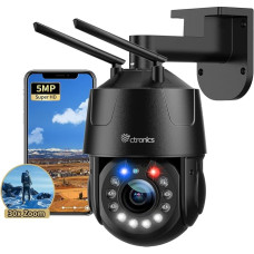 Ctronics 5MP 30X optiline zoom metallist välivalvekaamera, 2.4/5GHz WiFi kaamera väljas 150 m öövaatega, automaatne kaamera juhtimine ja zoom, punane ja sinine hoiatustuli, TF/Cloud, IP66 (must)