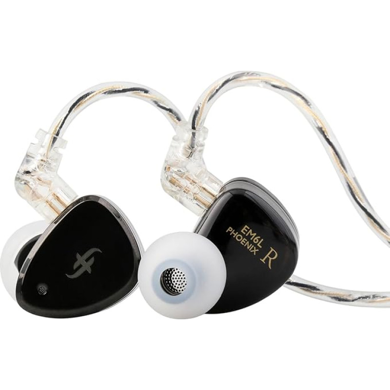 LINSOUL SIMGOT EM6L 1DD + 4BA hübriidajamiga kõrvamonitor, mängukõrvaklapid, HiFi IEM kõrvaklapid 3D trükitud vaiguga korpusega, eemaldatav OFC hõbetatud kaabel (must, SIMGOT EM6L)