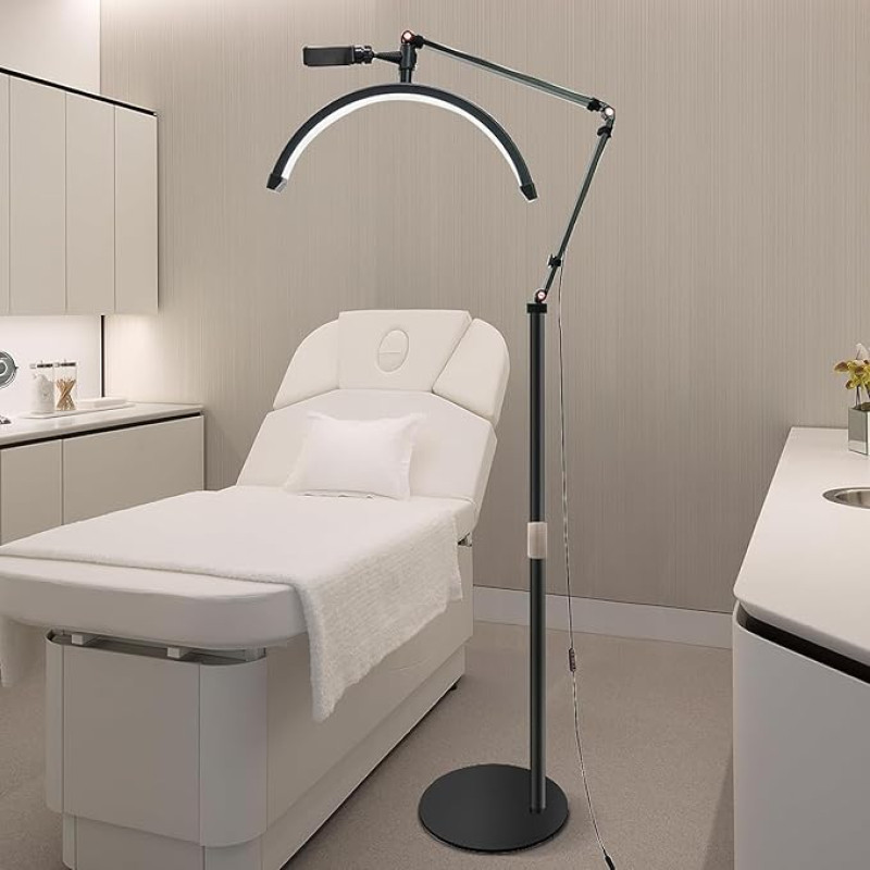 DESGNT Ripsmete LED põrandavalgus, põrandalamp ripsmete pikendamiseks, ripsmete lamp koos telefoni statiiviga, pööratav 360° poolkuu ilutuled, põrandalamp, 3000 K - 6000 K, tätoveerijatele ja kosmeetikutele