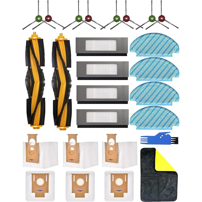 26 tarviku pakk Ecovacs Deebot N10+/N10 Plus, OZMO N8+/N8 Plus/N8 Pro+ asendustarvikud, T8+/T8 Plus/T8 AIVI+/T9+ asenduskomplekt: 2 peaharja, 8 külgharja, 4 HEPA-filtrit, 4