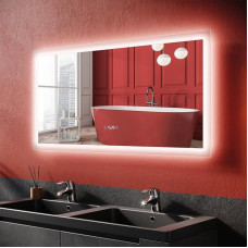 SONNI Bathroom Mirror with Lighting, 120 x 60 cm, 3 Adjustable Light Colours, LED Wall Mirror, Bathroom Mirror with Touch Switch and Anti-Fog, Dimmable Wall Mirror, Clock Temperature Display