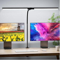Quntis 80 cm Double Head Desk Lamp LED Gooseneck 15 W Clampable Dimmable Table Lamp for Eye Protection, Daylight Lamp with Touch Control, Monitor Lamp Clamp Light for Office, Home Office, PC