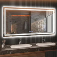 baklon LED Bathroom Mirror with Lighting, Double Frame, 150 x 70 cm, 3 Light Colours, Dimmable, Warm White/Cool White/Neutral, Touch Switch, HD Tempered Glass, Energy Class E