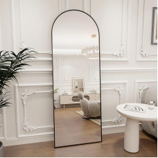 Koonmi Bogen Full Length Mirror, 44 x 147 cm, Curved Standing Mirror, Full Length, Wall Mounted, Leaning, Floor Mirror, Full Body as Dressing Vanity Mirror for Living Room, Black