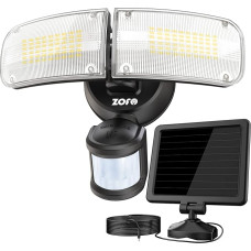 ZOFO 1800LM Solar Lights for Outdoor Use with Motion Sensor, Solar LED Spotlight Lamp with Motion Sensor Outdoor IP65 Waterproof, Solar Security Light Outdoor 5000 K, 5 m Cable 2 Heads, Black