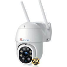 2.5K 4MP Outdoor WiFi Surveillance Camera, 2560 x 1440P ctronics PTZ 2.4/5GHz Dual Band WiFi IP Camera Outdoor with Automatic Tracking, Person Detection, 355°/90° Swivel, Coloured Night Vision, IP66
