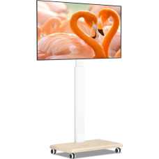 TVON White TV Stand with Wheels for 32-65 Inch TVs, Wooden TV Stand, Mobile TV Stand, Rollable, Height-Adjustable, Swivelling TV Floor Stand with Wooden Base, up to 40 kg, Max. VESA 400 x 400 mm