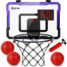 Kiztoys Indoor Children's Basketball Hoop - Basketball Basket in Room Wall Mounted with Electronic Scoreboard, 3 Balls and Air Pump, Basketball Hoop Door Set Toy for Boys Indoor Outdoor