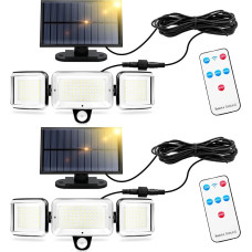 CISSIYOG Solar Lights for Outdoor Use with Motion Sensor, Solar Spotlight Outdoor, Solar Wall Light, 224 LEDs, 1600 Lumens, 5 m Cable, 4 Modes, with Remote Control, for Garden/Carport/Deck/Patio (Pack