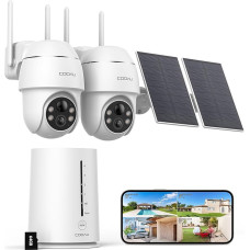 COOAU 4MP välitingimustes kasutatav päikesevalve kaamerakomplekt - 365 päeva päikesepaneeliga - 2.5K traadita kaamera jälgimine 64G kohaliku mäluga | 360-kraadine panoraam | 4 LED värviline öönägemine (topeltkaamera)