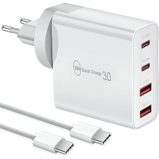 100 W USB C laadija ja USB-C kaabel (1 m), kiirlaadija 4 pordi kiirlaadija PD 3.0 Mitu ühildub iPhone 15, Mac Pro/Air, İpad Pro, Samsung, Huawei, Xiaomi, Type C ja USB toiteallikaga.