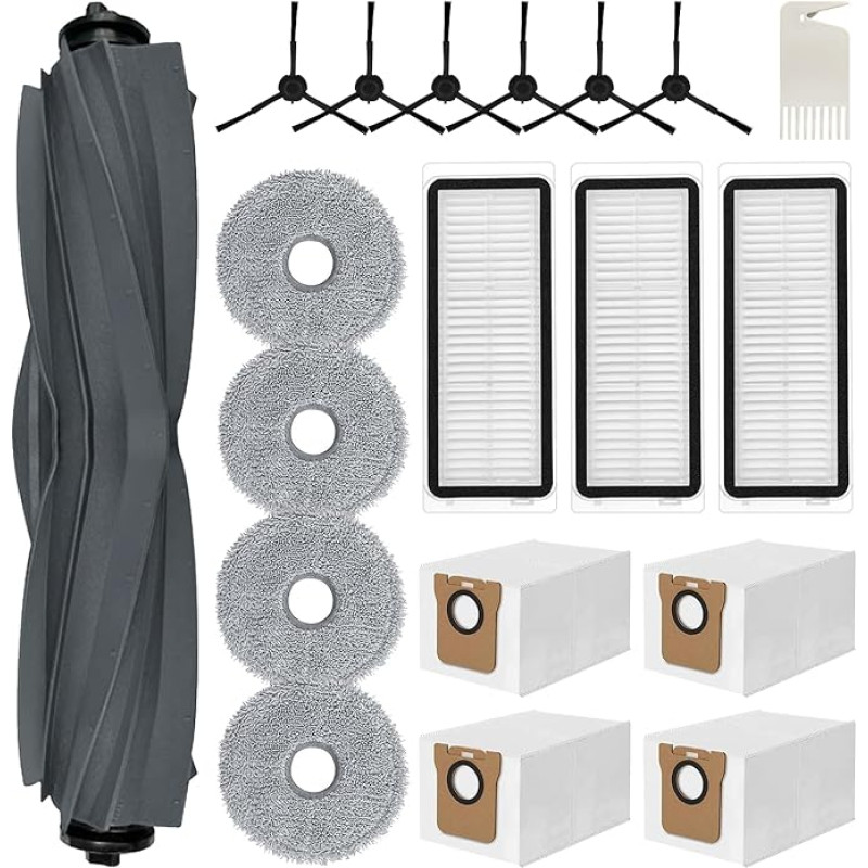 20 Piece Accessory Set for Dreame L20 Ultra, 4 x Mop Mop Pads 4 x Dust Bags 1 x Main Brush 6 x Side Brushes 3 x Filters 1 x Cleaning Brush, Robot Vacuum Cleaner Replacement Parts Accessories