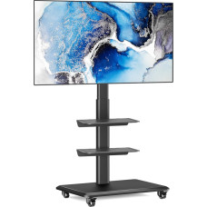 TV Stand Rollable TV Stand Floor Stand RFID TV Trolley with Wheels for 26-65 Inch TVs - Rotatable Mobile TV Stand Height Adjustable High Black Max 35 kg Vesa 400 x 400 mm