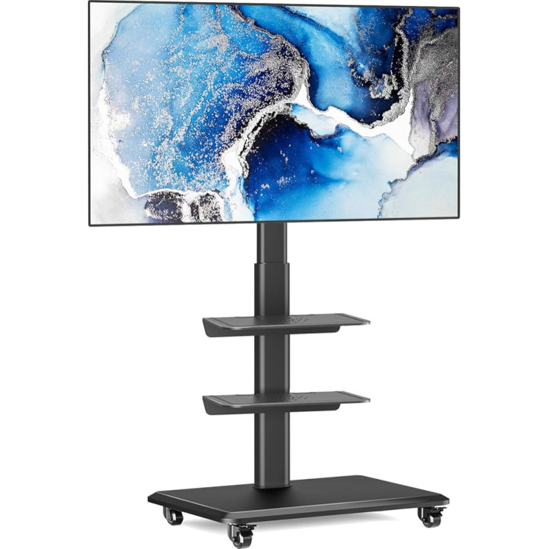 TV Stand Rollable TV Stand Floor Stand RFID TV Trolley with Wheels for 26-65 Inch TVs - Rotatable Mobile TV Stand Height Adjustable High Black Max 35 kg Vesa 400 x 400 mm