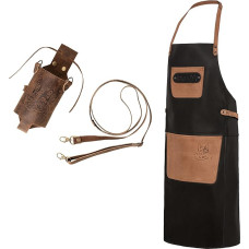 Black Forest Fox Buffalo Leather Grill Chef & Kitchen Apron + Drink Holster Holly Holster - Leather Bottle Holder for Party Cups, Beer Bottles, Drinks Cans, Dark Hazel