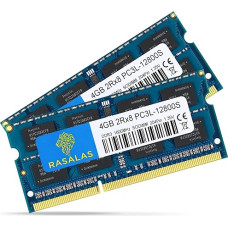 Rasalas 8GB Kit (2x4GB) PC3-12800 DDR3L 1600MHz RAM SODIMM, 4GB 2Rx8 PC3L-12800S DDR3 1600 1.35V 204-Pin CL11 Upgrade Rank Laptop Memory Module